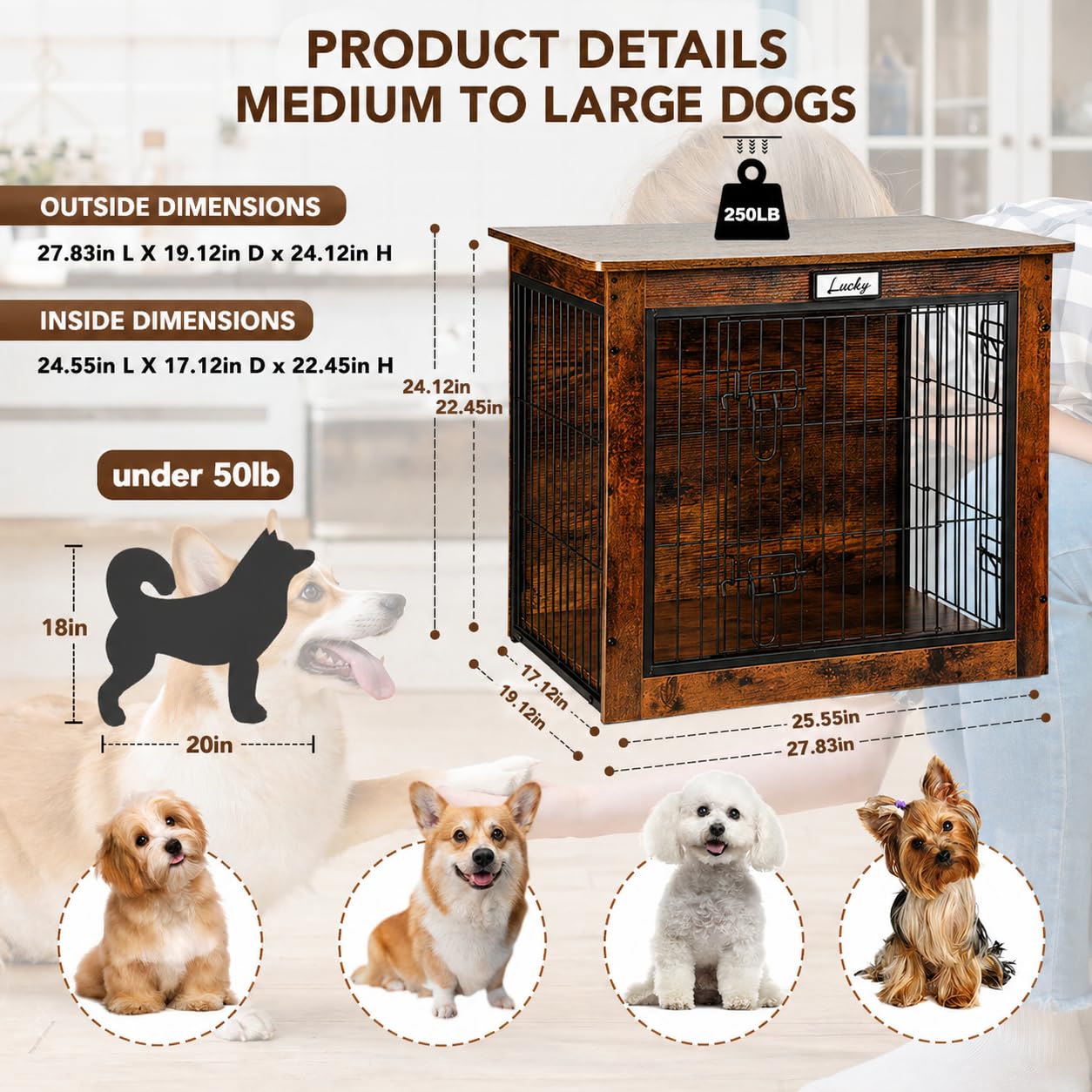 FurnPulse dog crate furniture top as a sturdy end table supports décor items