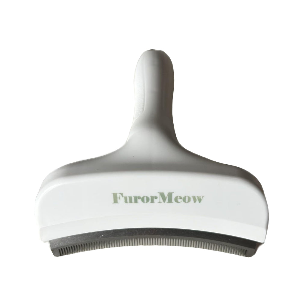 FurorMeow deshedding curve blade large white tool removes loose fur gently.