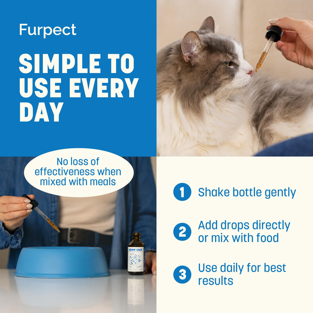 Furpect Keepin' Calm drops cat-friendly formula during grooming or travel.