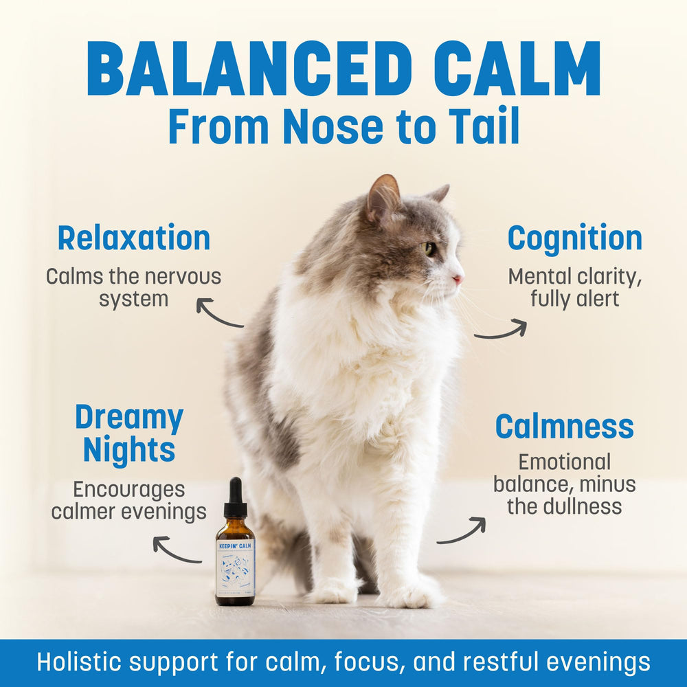 Furpect Keepin' Calm drops packaging label highlighting natural ingredients.