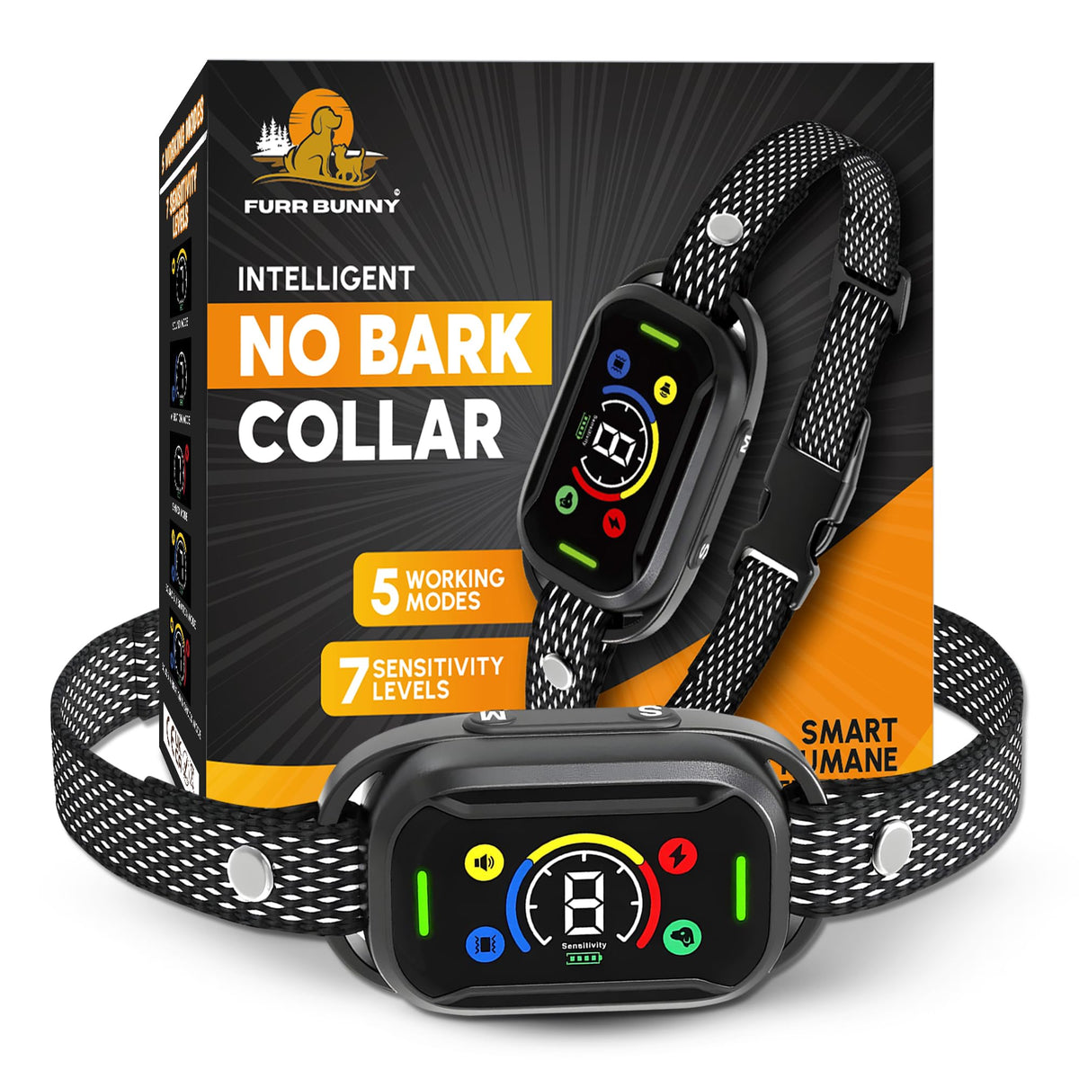 FURR BUNNY bark collar main image highlighting smart sensors for accurate detection.