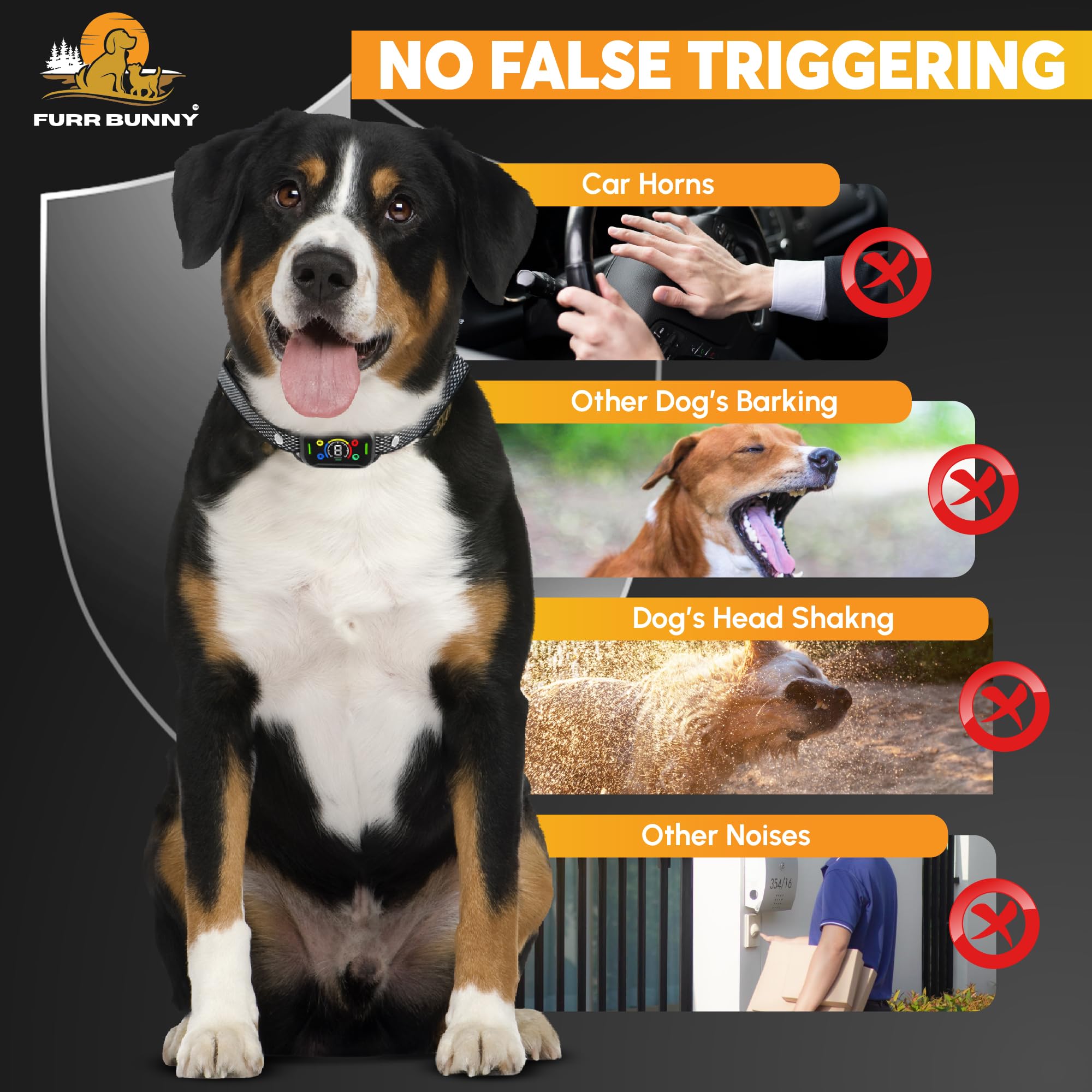 FURR BUNNY bark collar training modes with safety lock for controlled coaching.