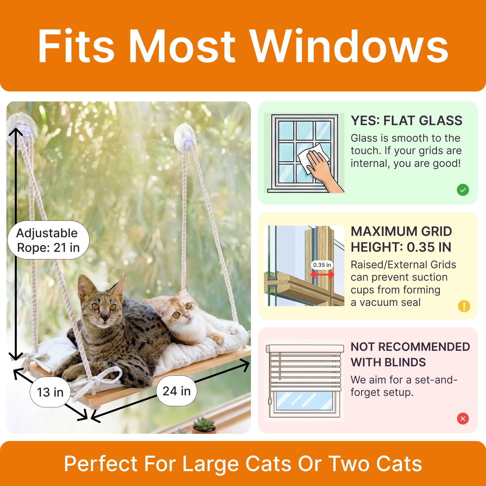 Furrfinity heavy-cat window perch supports up to 42 lb with secure mounting.