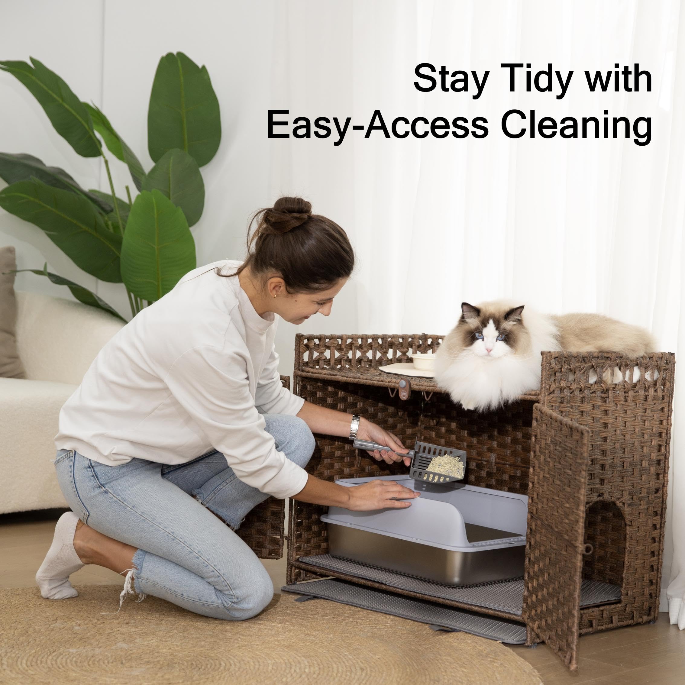 Furriends cat enclosure with three-sided top fence supports easy access and stability.