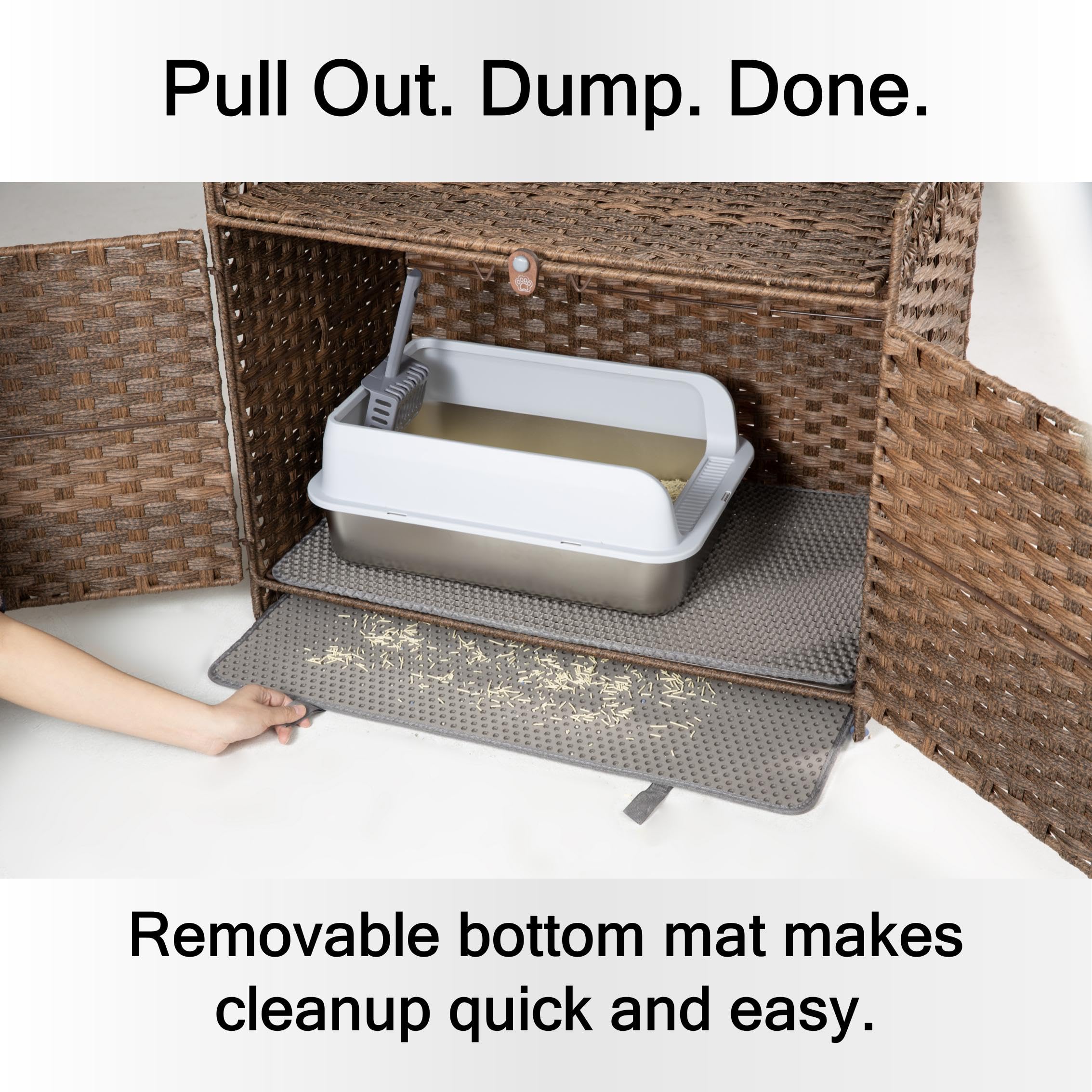 Furriends double-mat system catches stray litter, reducing mess on floors.