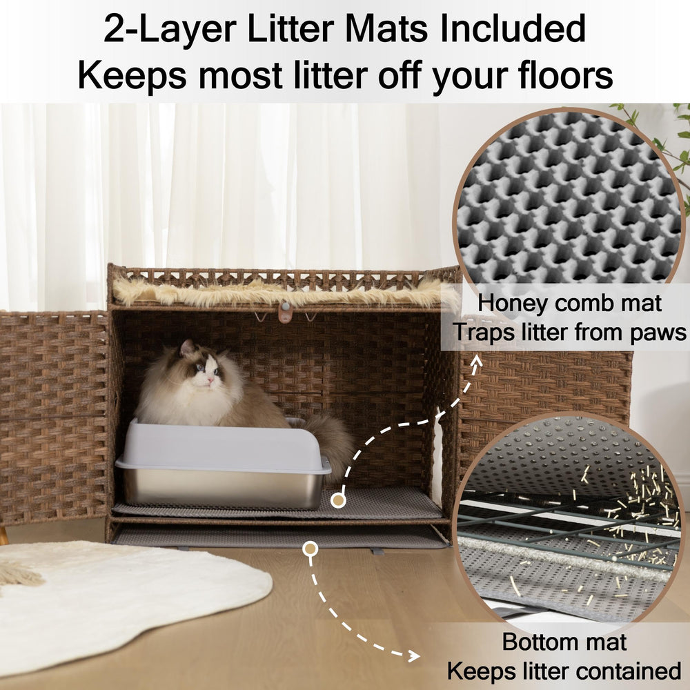 Furriends handwoven rattan furniture serves as cat-friendly hideaway and decor.