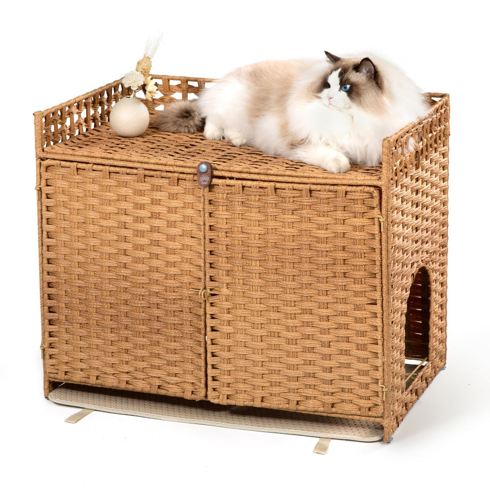 Furriends litter-box-enclosure with two mats hides litter and adds furniture-style appeal.