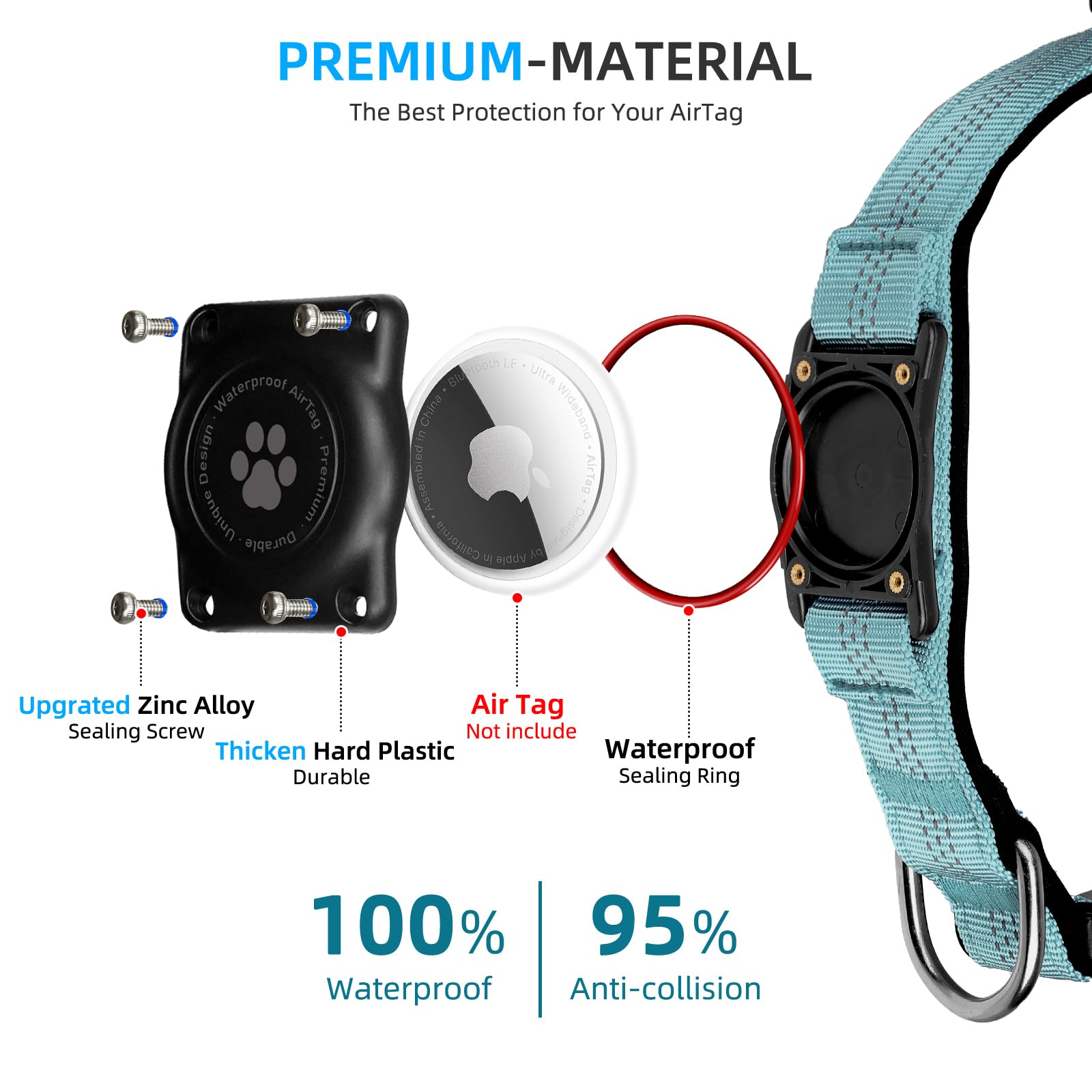 Furrigo AirTag Dog Collar with reflective stitching boosts night visibility.