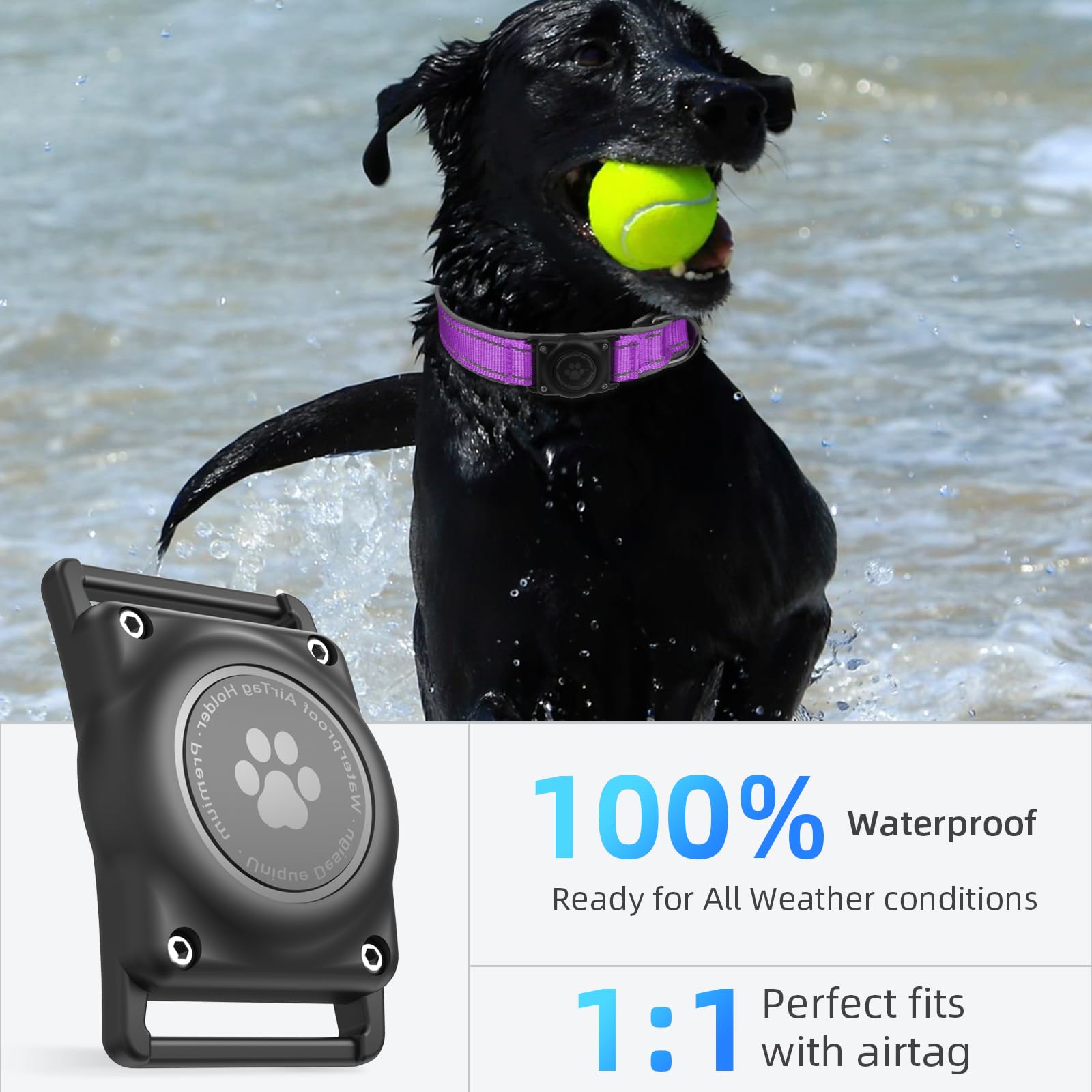 Furrigo AirTag dog collar reflective strip for nighttime visibility.