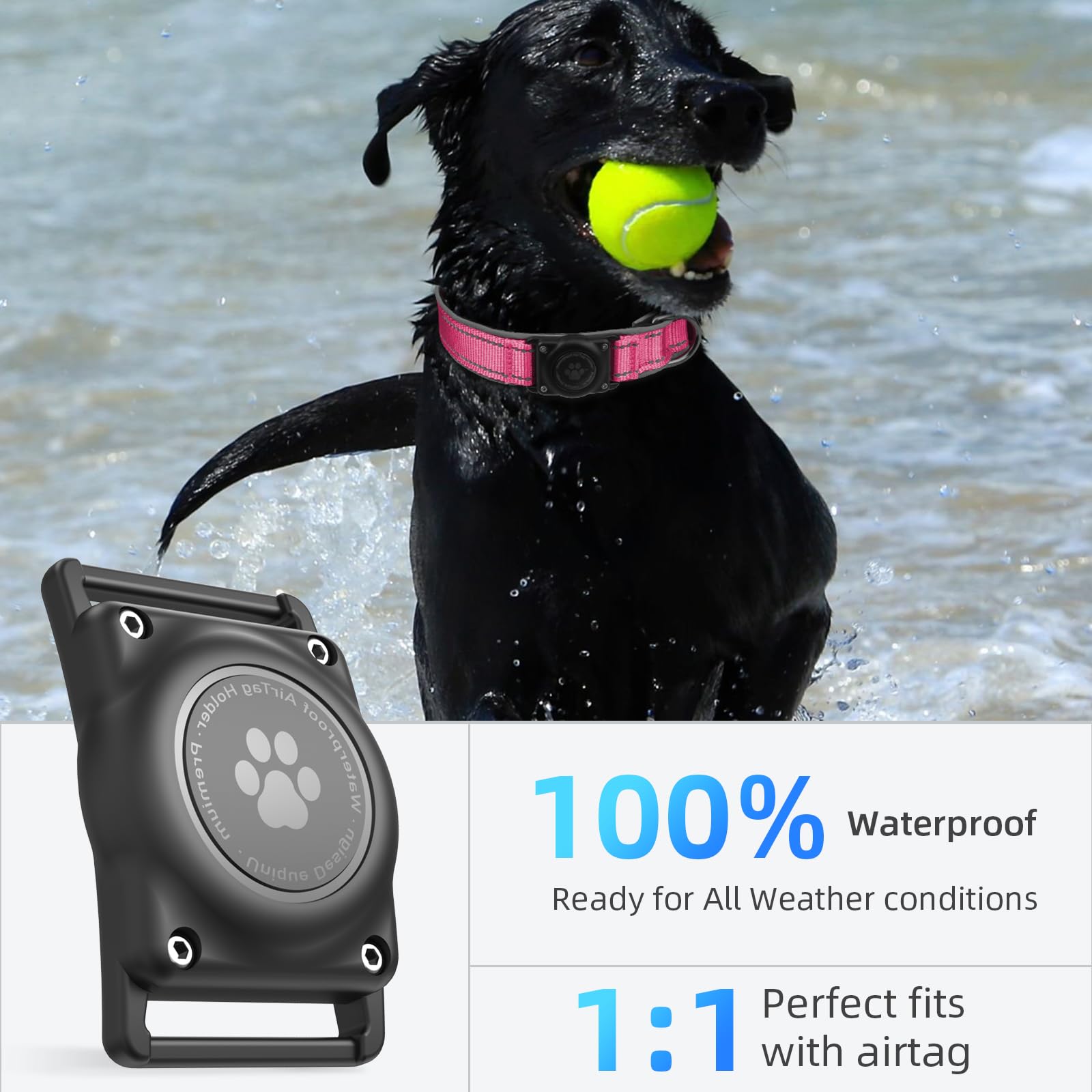 Furrigo AirTag Dog Collar waterproof seal demonstrates protection against rain and splashes