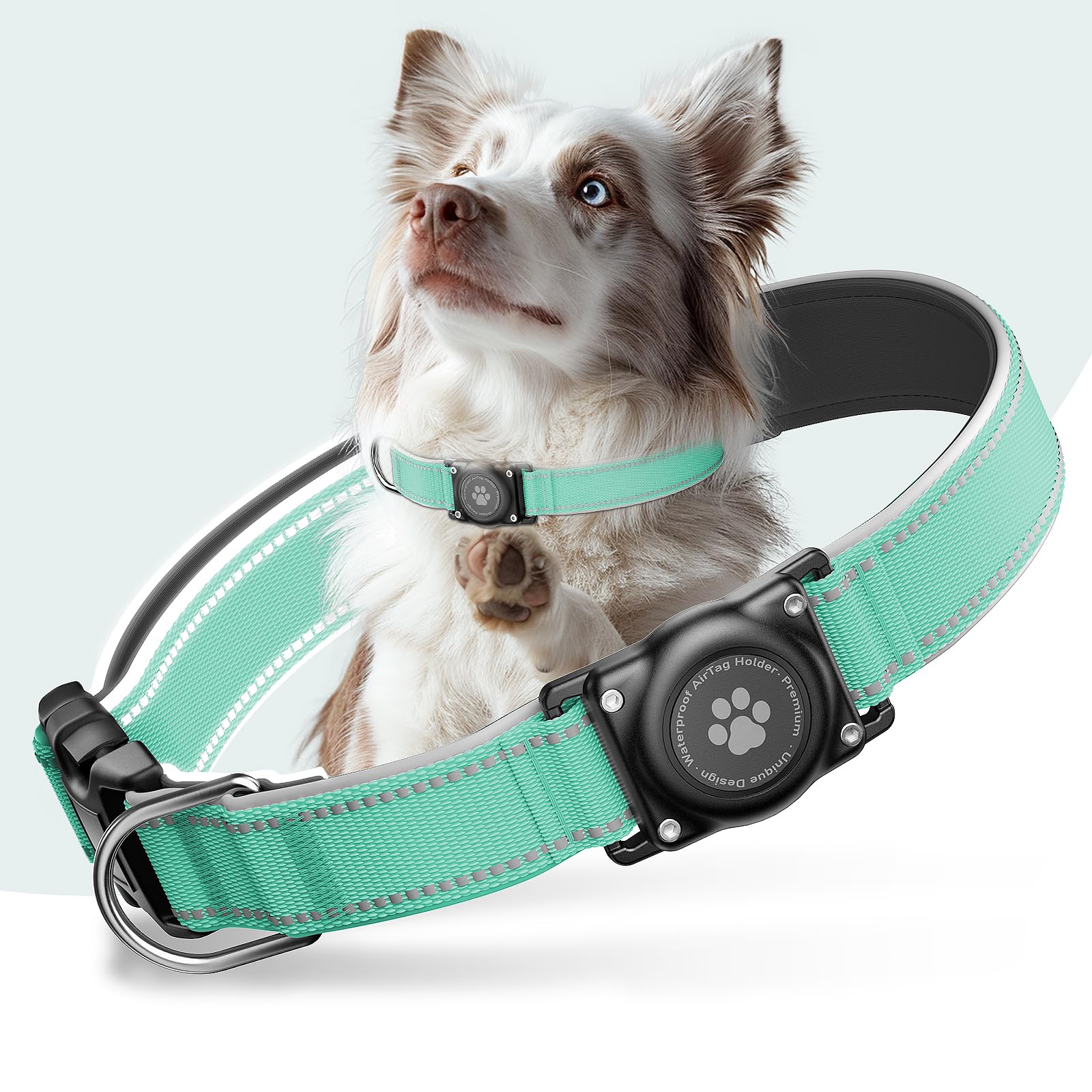 Furrigo Upgrade AirTag Collar Aqua S side view showing secure screw-in holder for reliable tracking