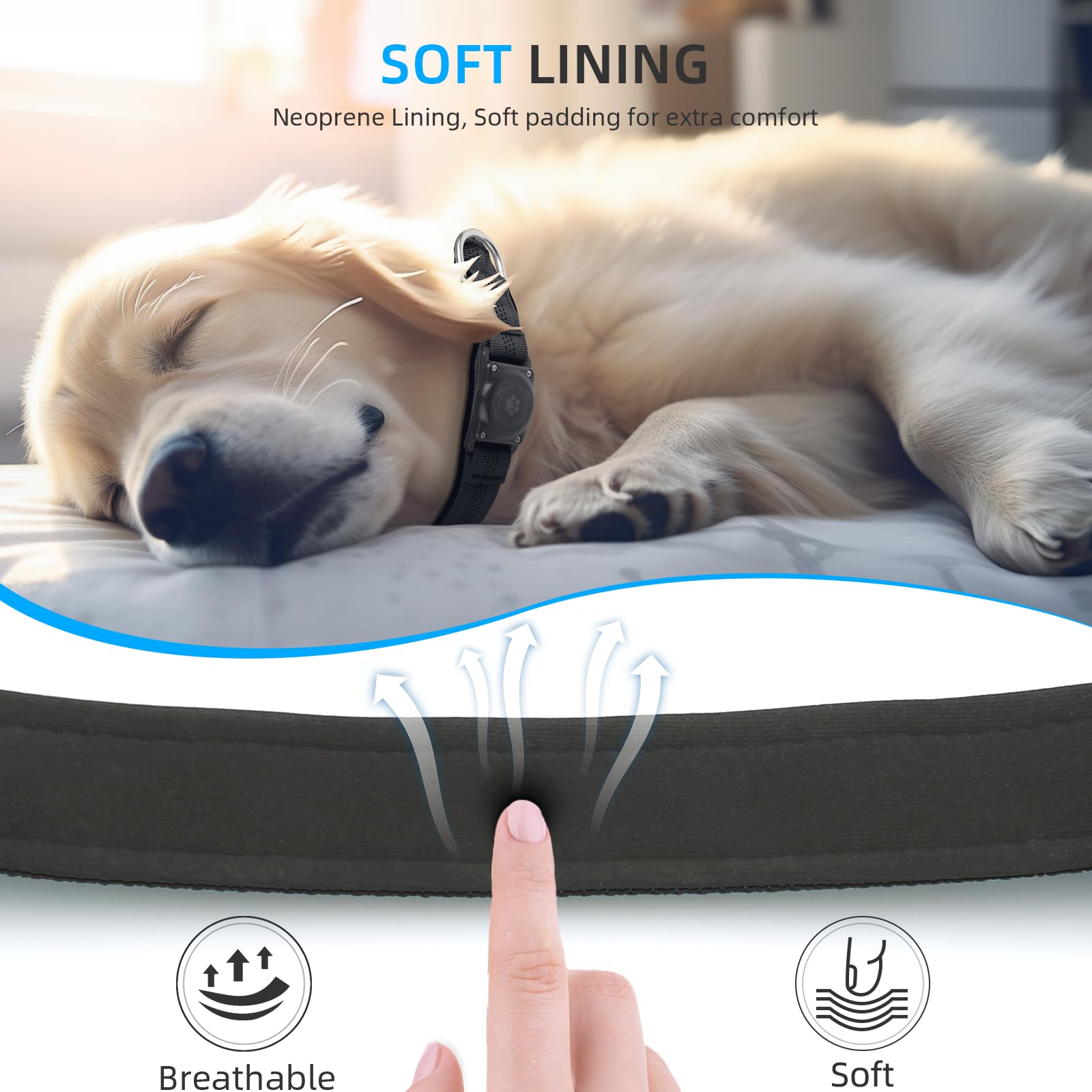 Furrigo AirTag collar displaying five adjustable sizes for dogs.