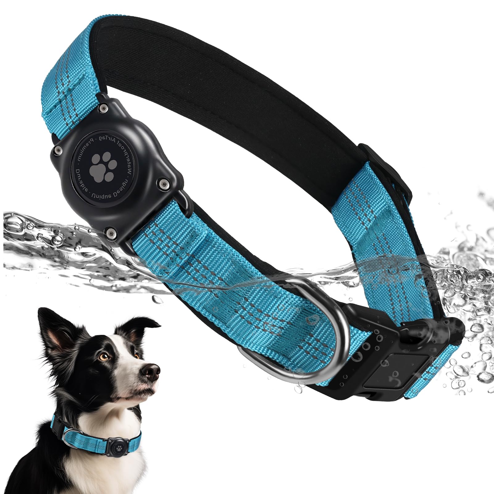 Furrigo upgraded AirTag dog collar in blue with comfortable fit for daily adventures