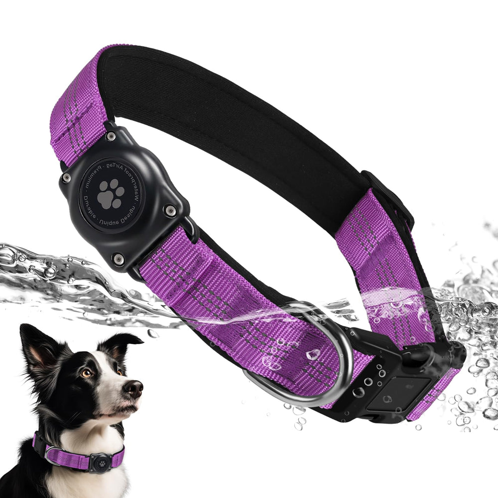 Furrigo upgraded AirTag dog collar worn by a happy pet for secure tracking.