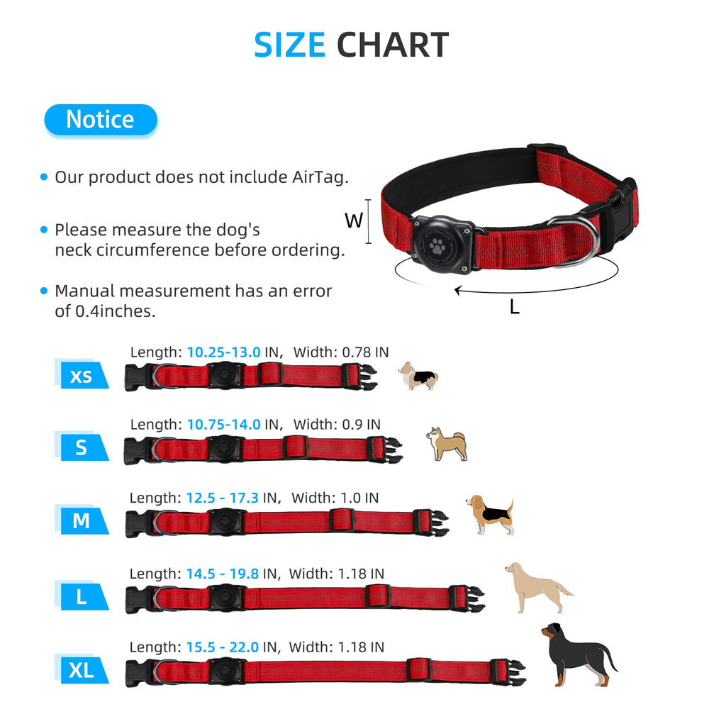 Furrigo XL size red collar fits large dogs 15.6-22 inches circumference