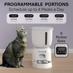 Furriva locking lid keeps dry food fresh and spill-free between refills.