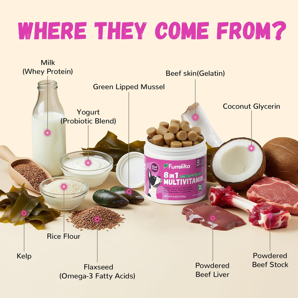 Furrolika chews close-up showing nutrient-dense formula and flavor appeal.