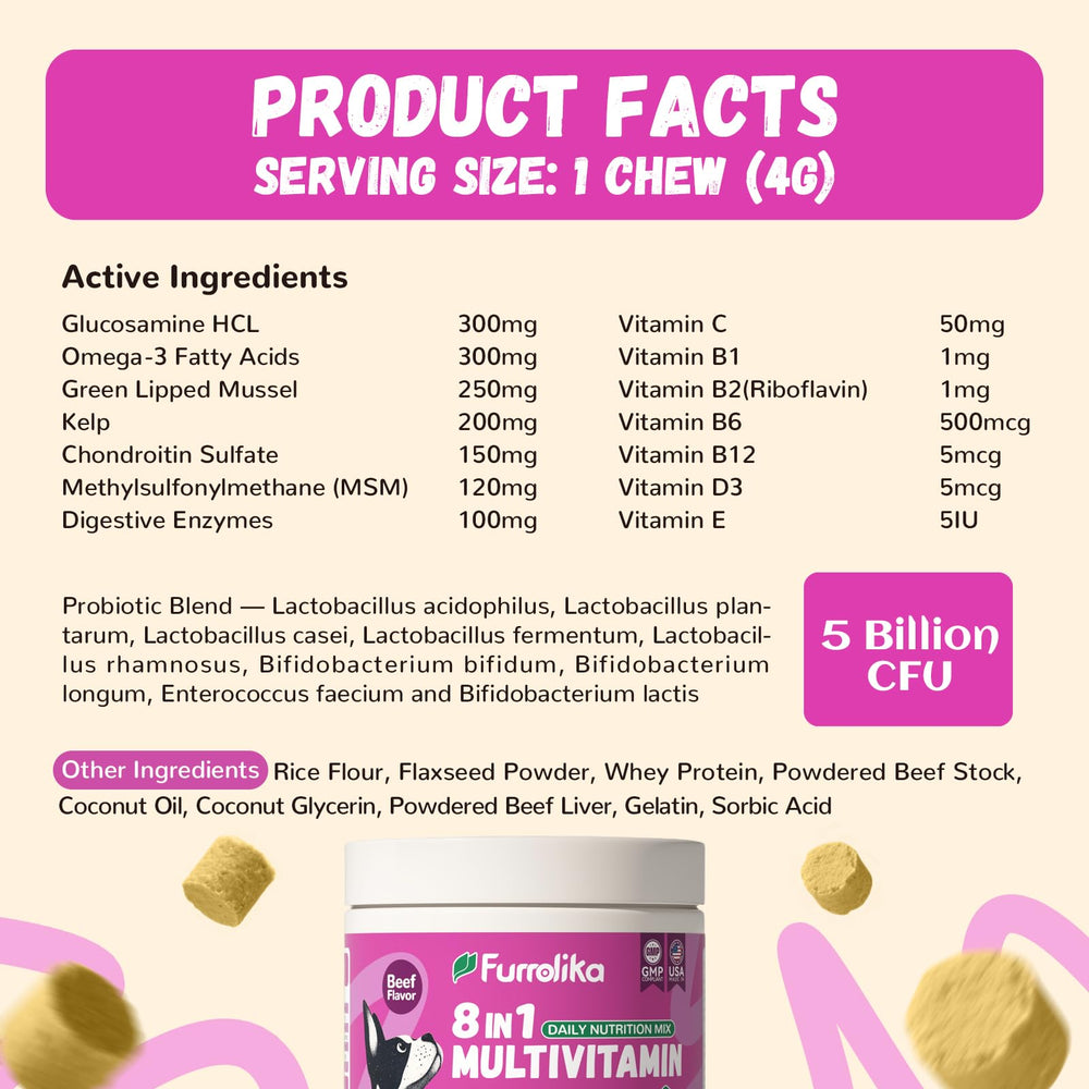 Furrolika probiotic-enzymes label illustrating digestive and gut health benefits.