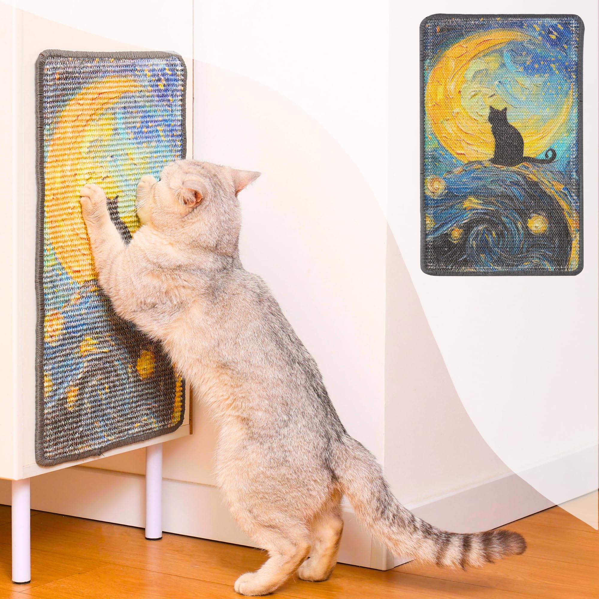 Furrther Starry Night front view of sisal scratcher mat for cats to scratch and rest