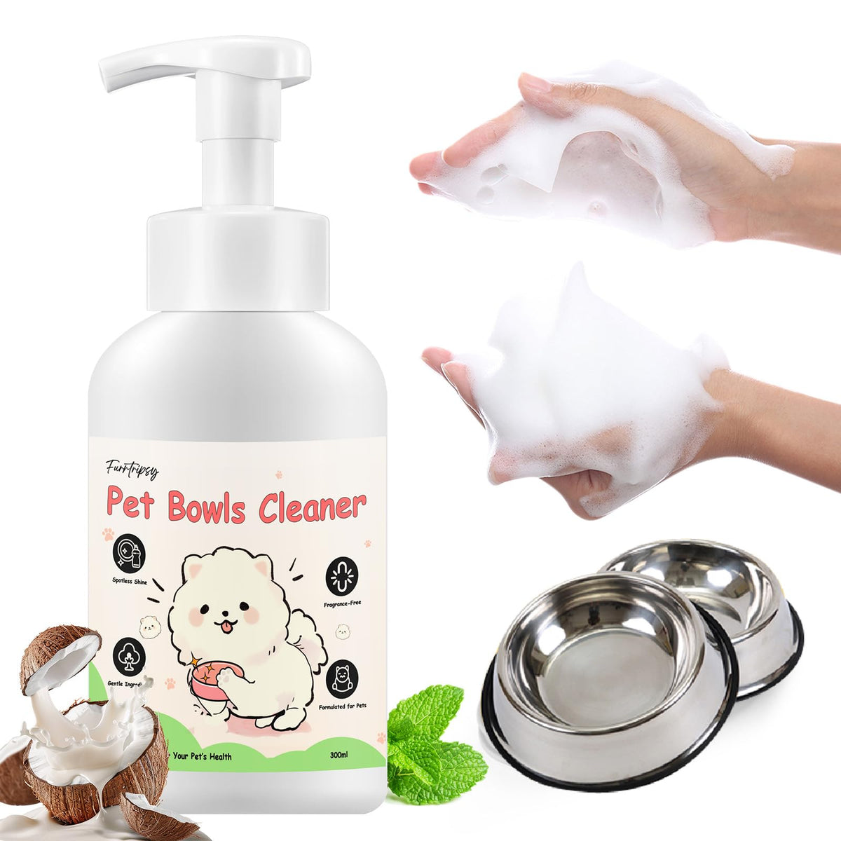Furrtripsy bottle foaming action for effortless bowl cleaning.