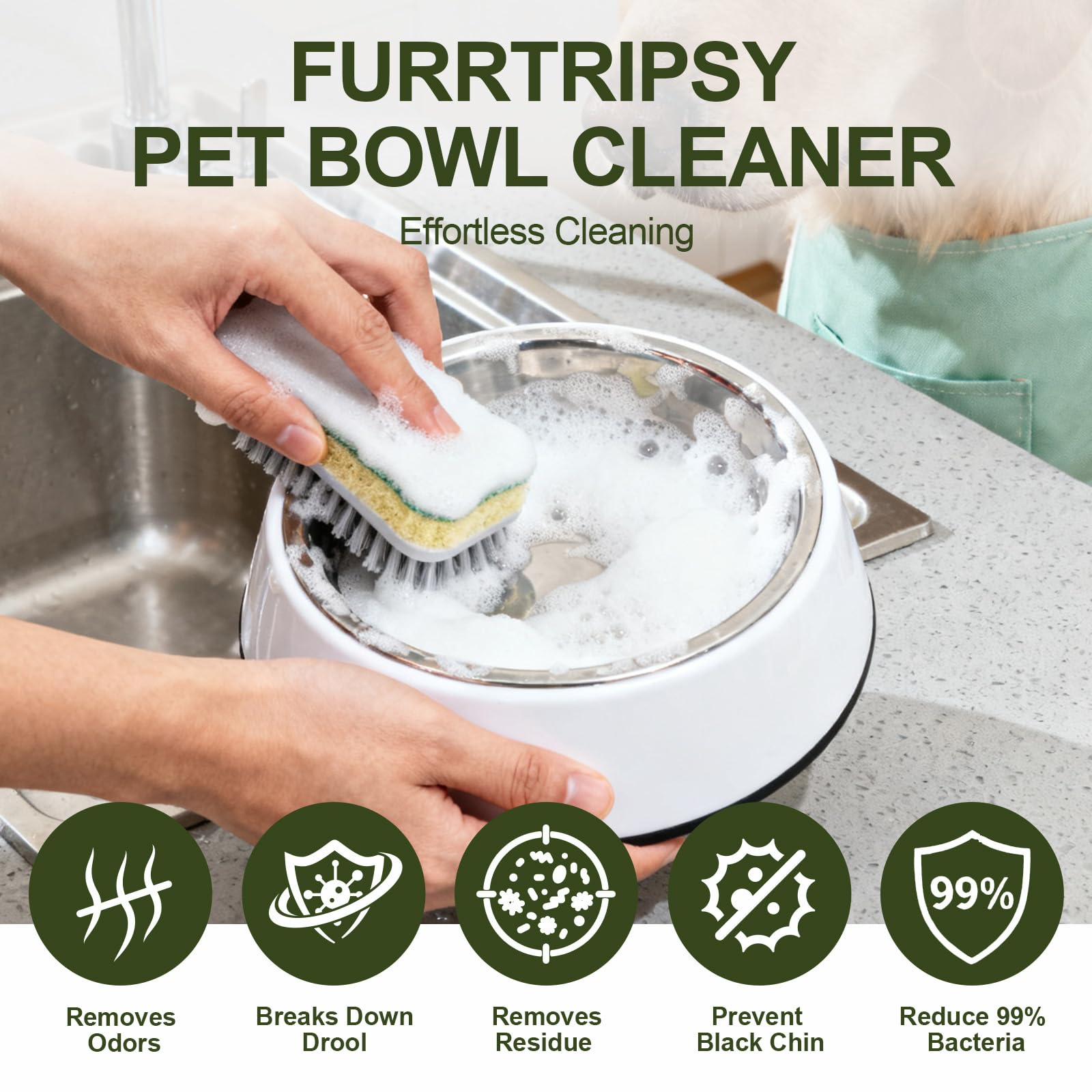 Furrtripsy foam cleaning in action shows residue-free bowls.