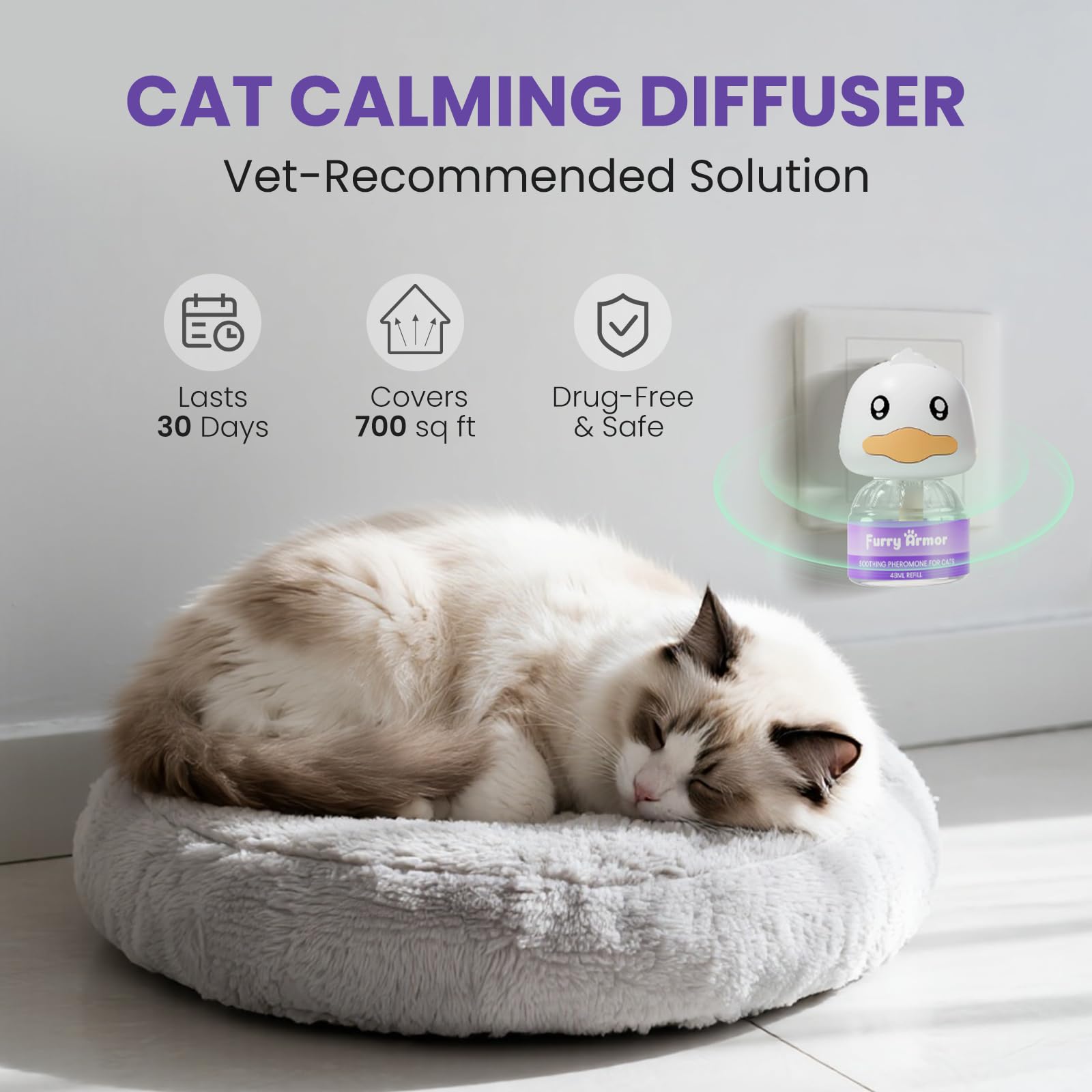 FURRY ARMOR kitten-safe, odorless diffuser suitable for all life stages.