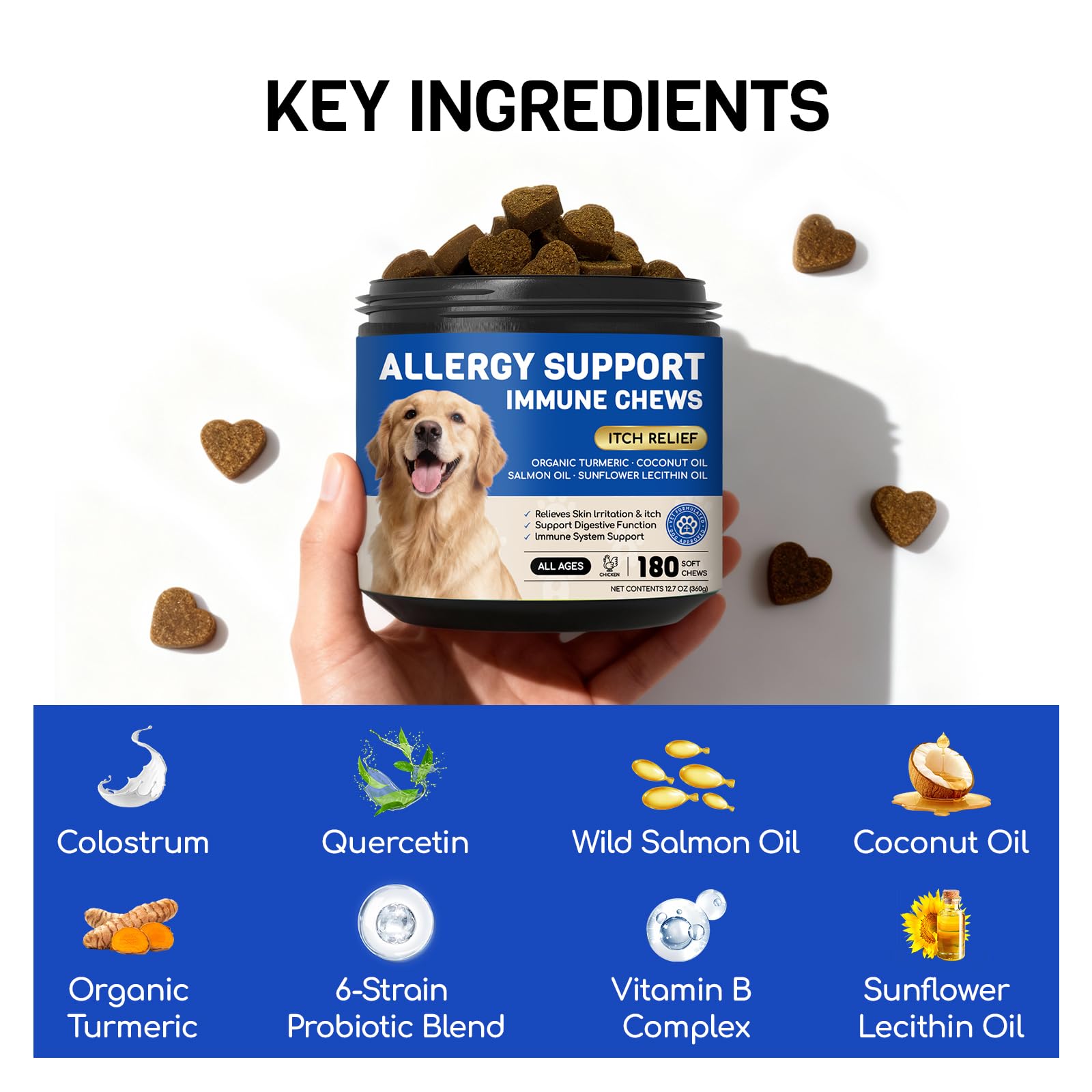 FURRY ARMOR omega-3 fish oil visual highlights coat health and immune support.