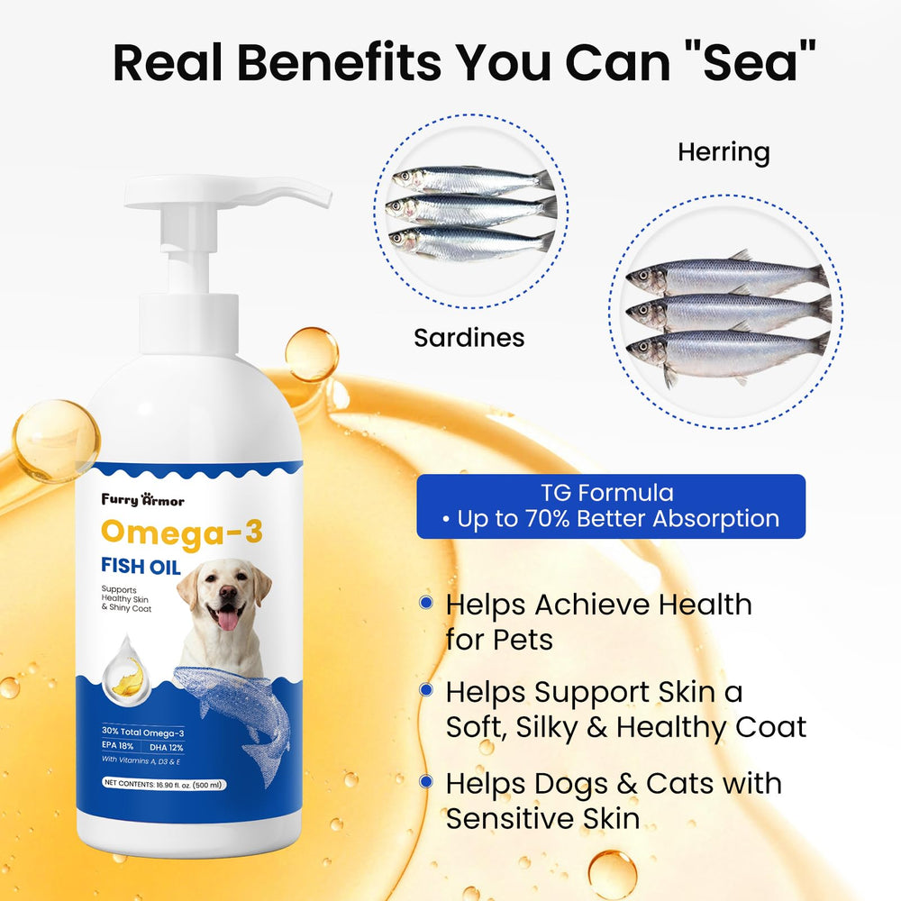 FURRY ARMOR wild-caught omega3-epa-dha for pets boosts skin moisture.
