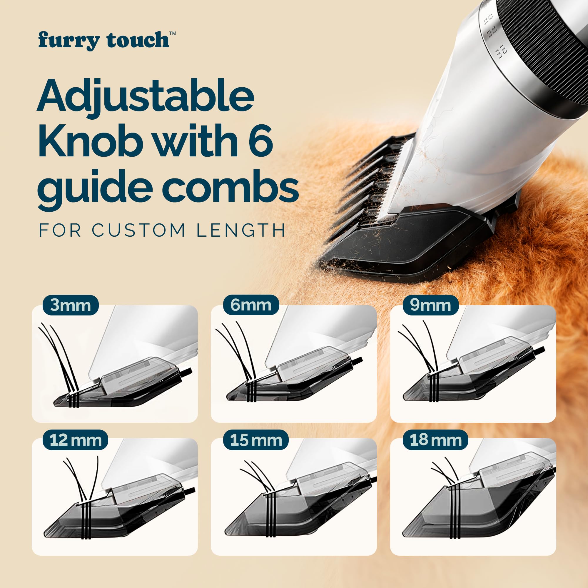Furry Touch all-in-one kit includes 6 combs and accessories for versatile grooming