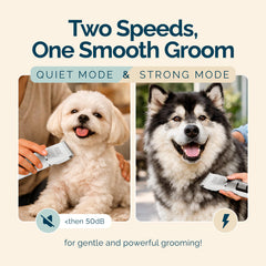 Furry Touch grooming kit LED display shows battery status for hassle-free sessions