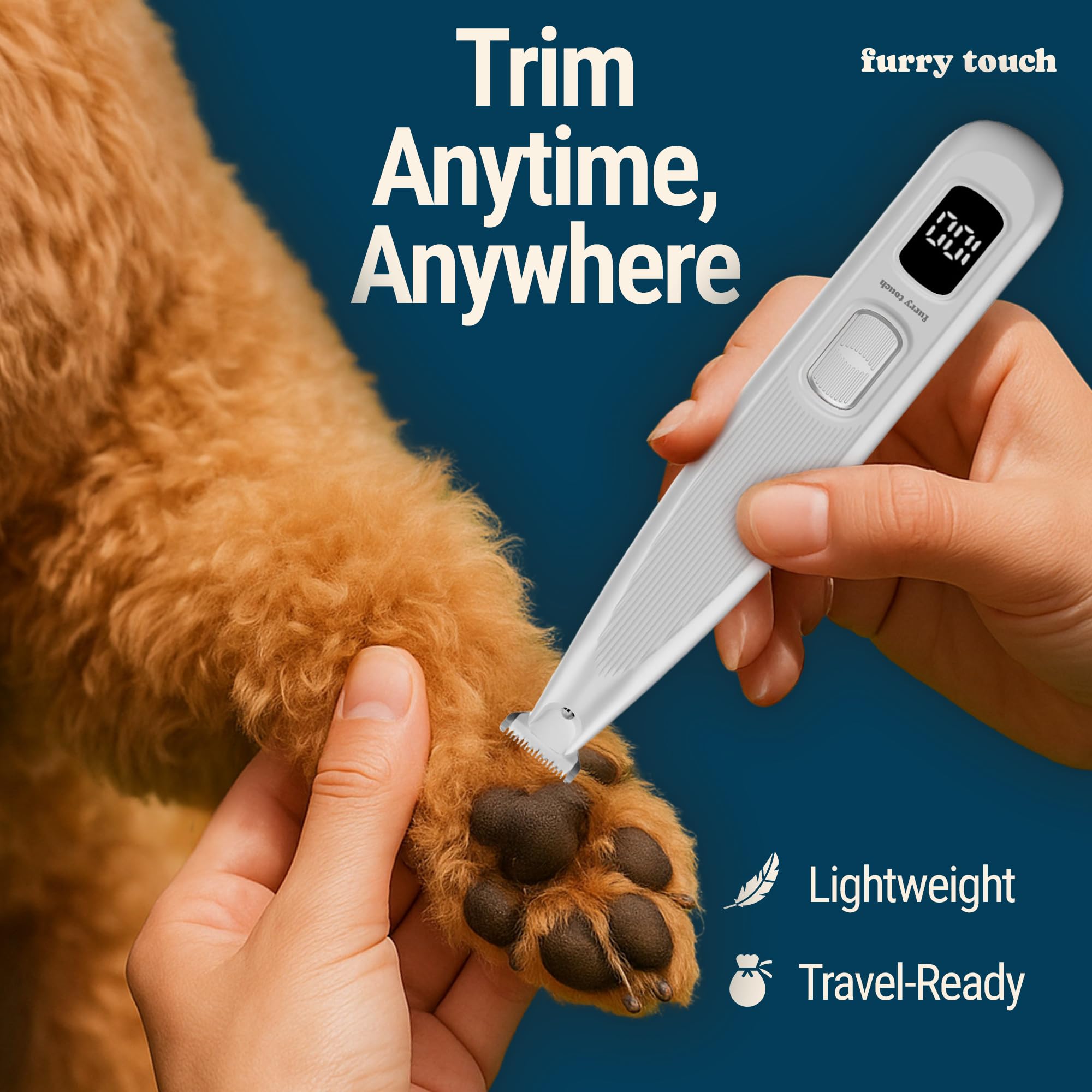 Furry Touch Paw Trimmer kit with bag and tools for organized grooming