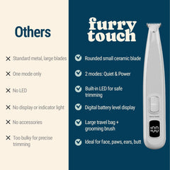 Furry Touch Paw Trimmer LED indicator displays battery status during grooming
