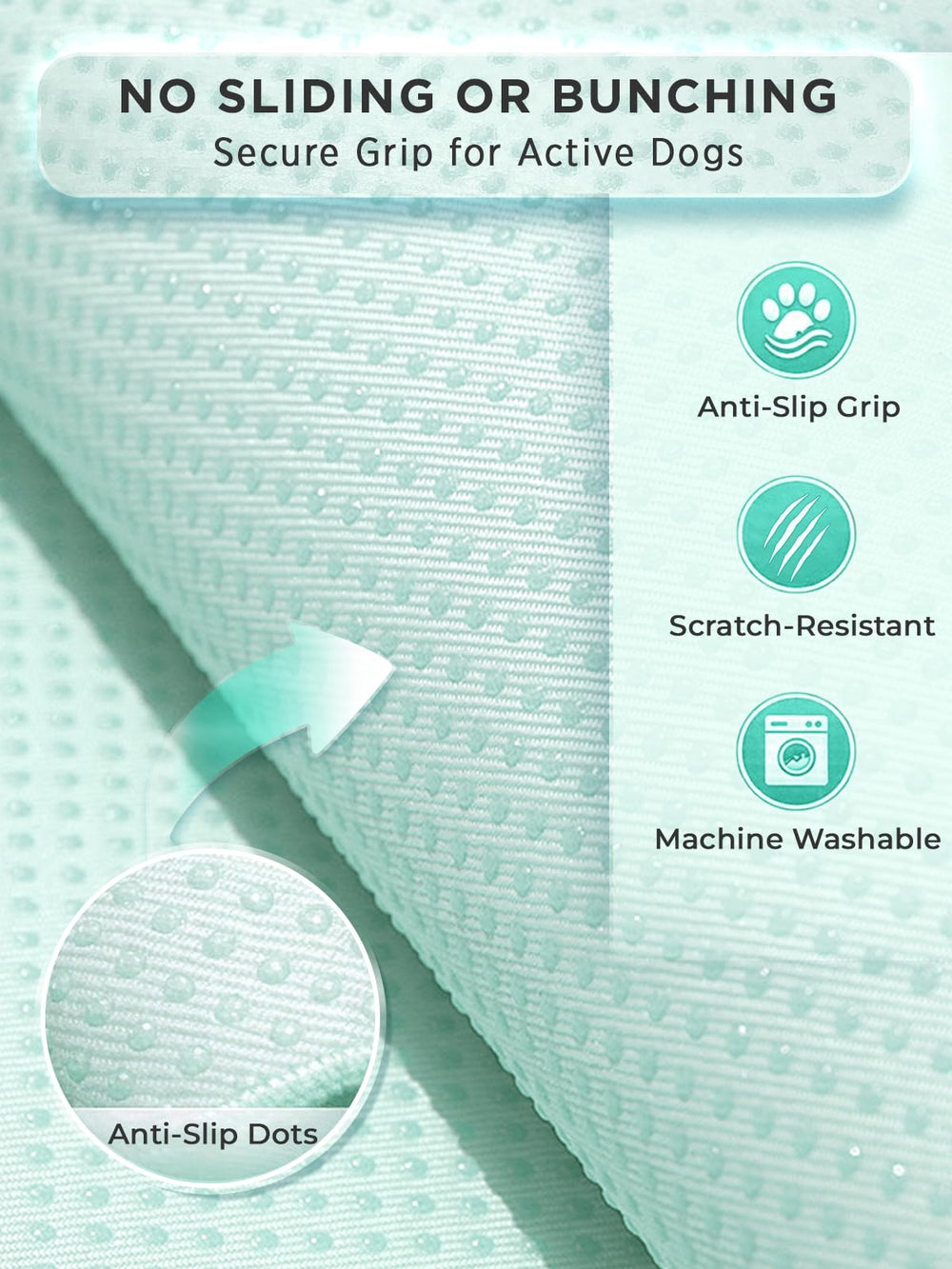 Furrybaby anti-slip bottom keeps the mat in place on floors and crates