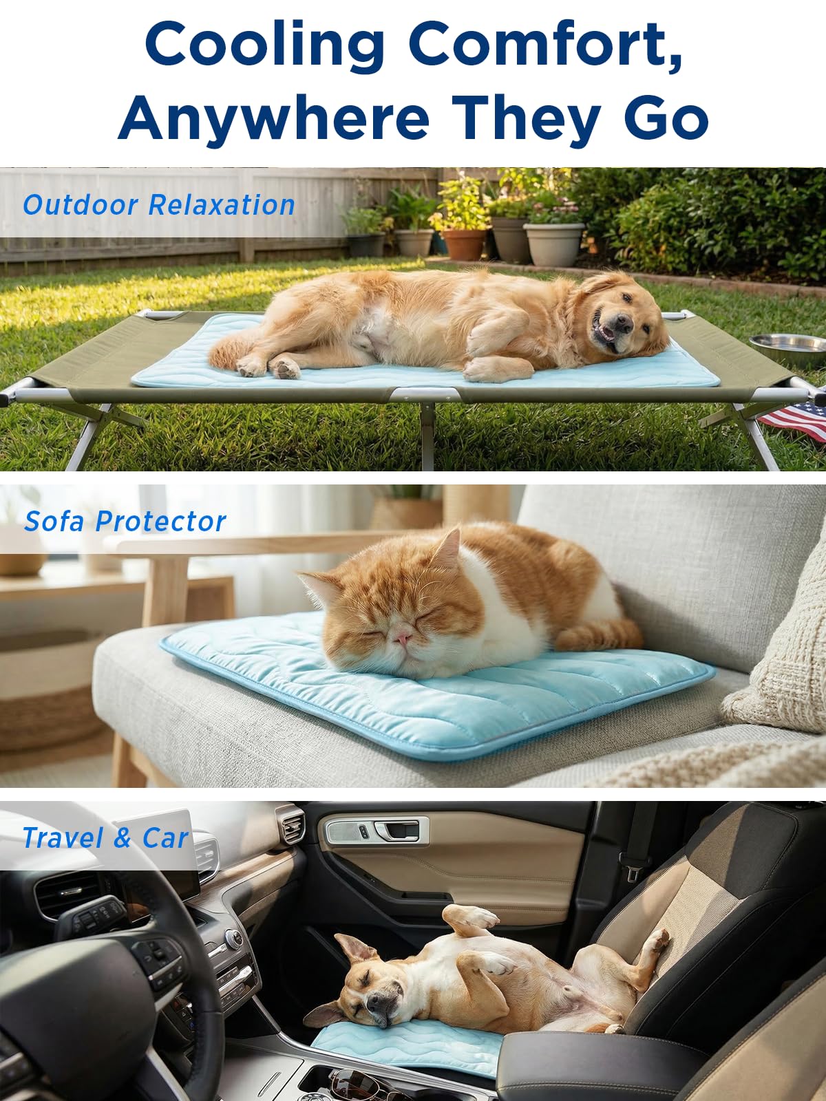FurryBaby cooling mat on outdoor grass for sunny day cooling