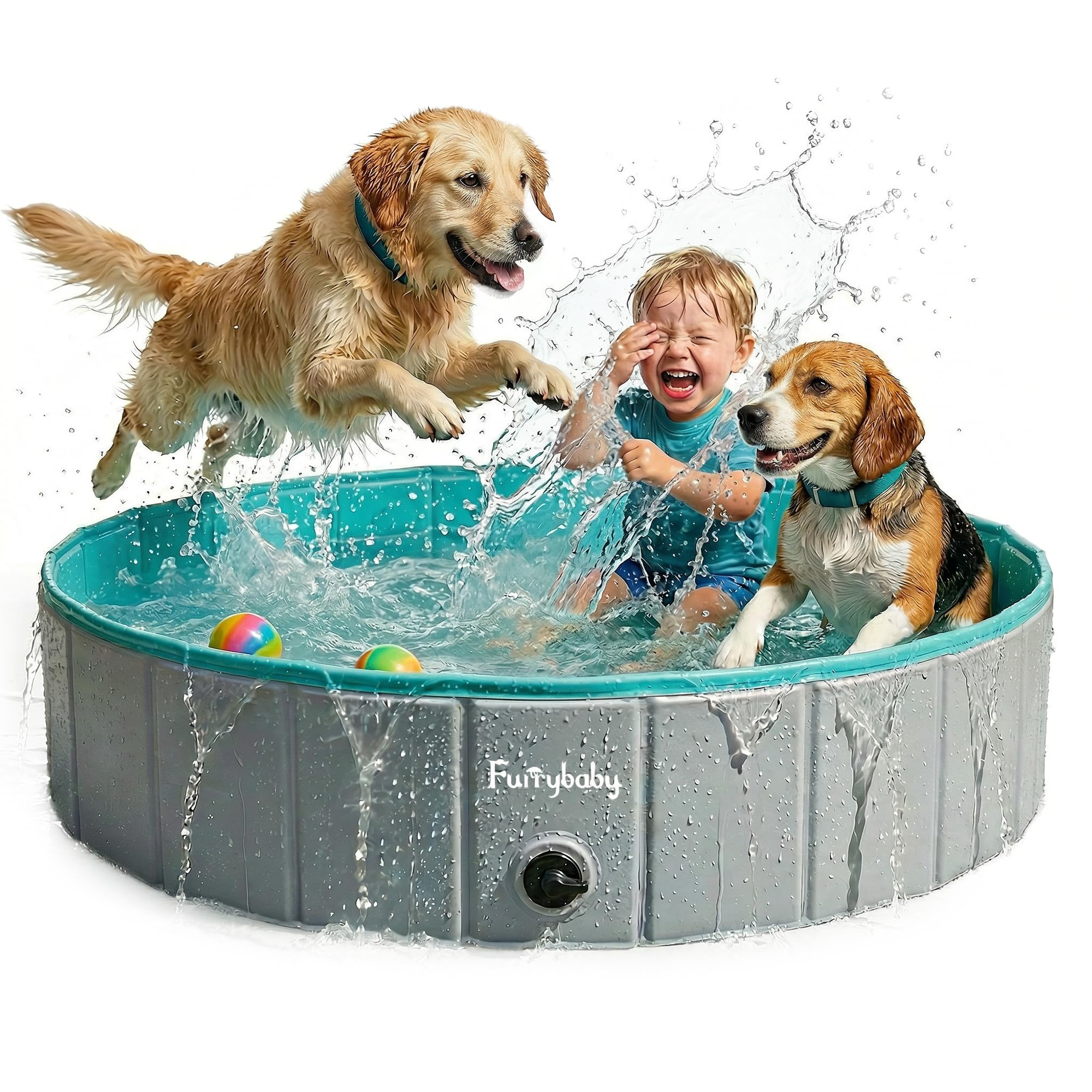 Furrybaby dog pool foldable gray 47in for quick outdoor cooling