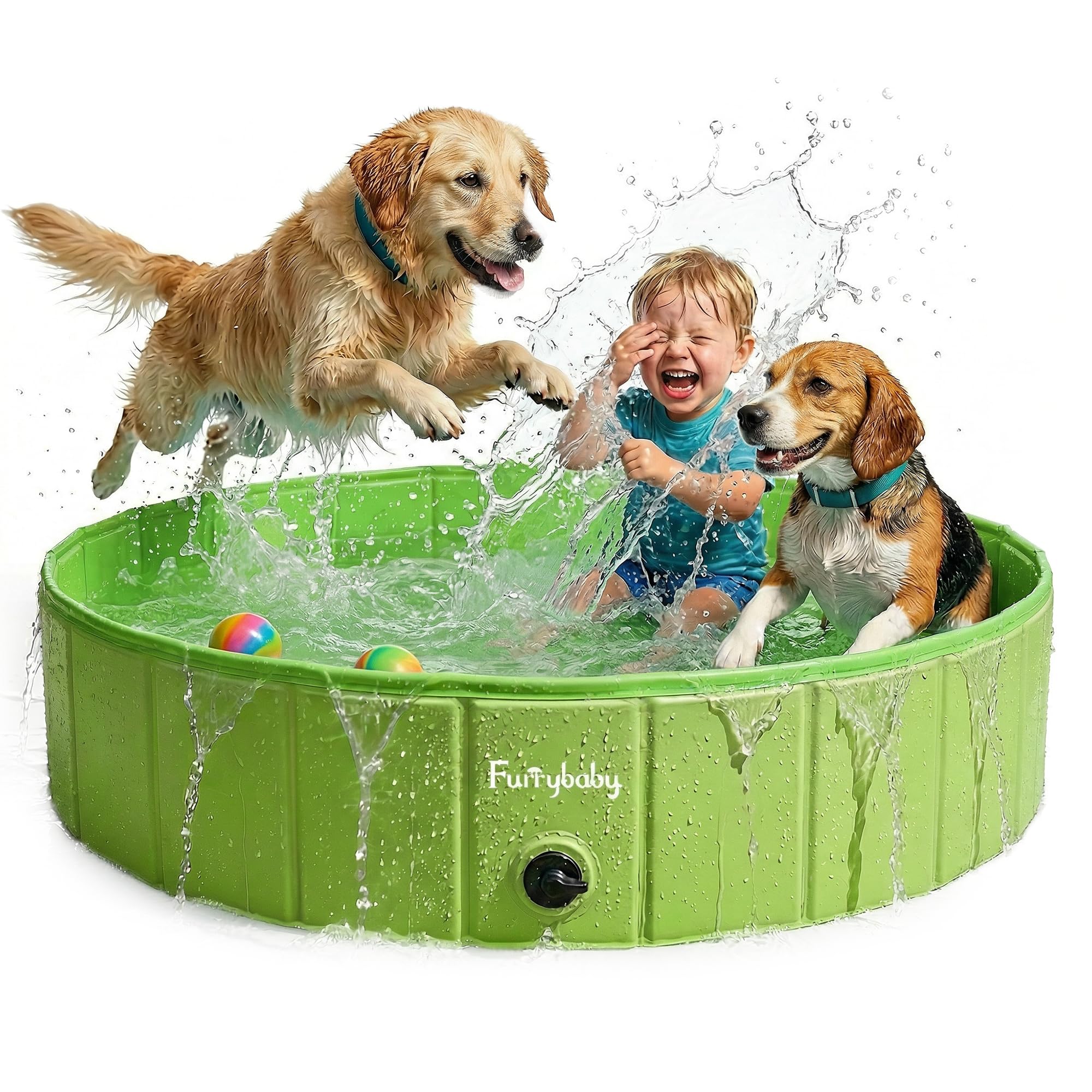 Furrybaby dog pool foldable green 47-inch side view for cooling dogs outdoors