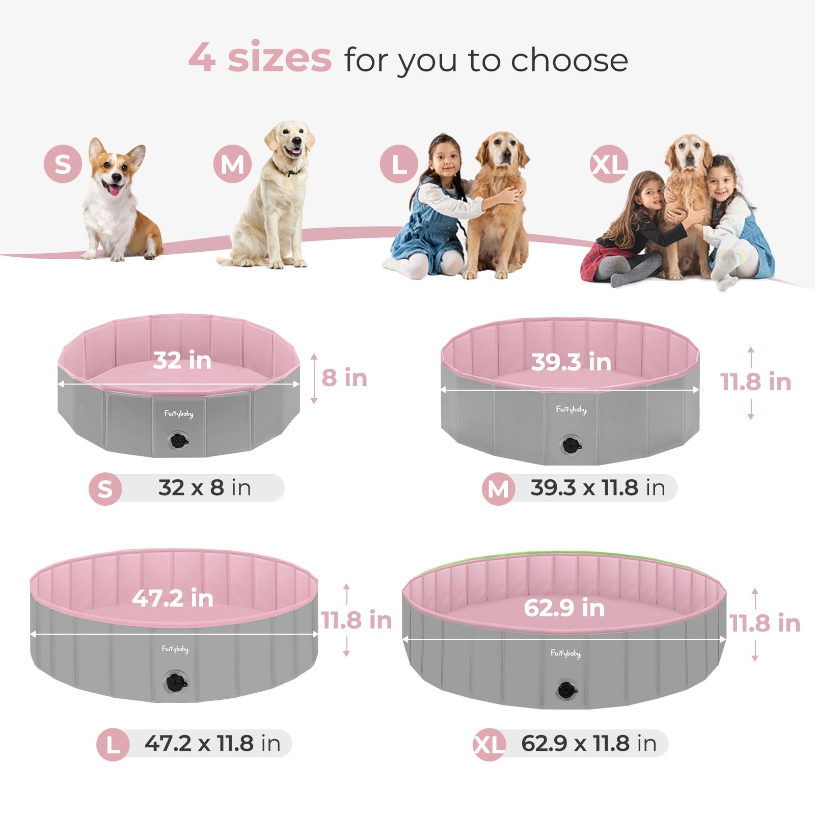 Furrybaby foldable pink pool packed for easy storage and travel