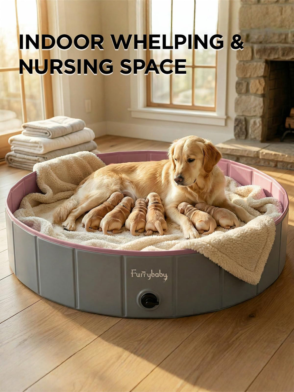 Furrybaby 63-inch pool with textured bottom providing stable wet play