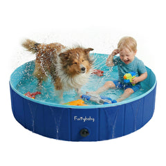 Furrybaby dog pool folded for compact storage and travel.