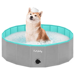 Furrybaby dog pool folded with packaging for travel and storage