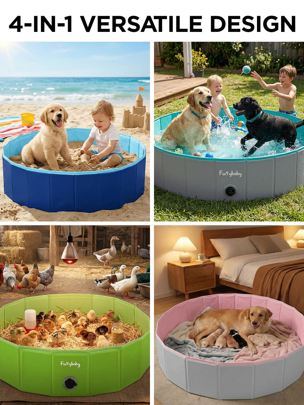 Furrybaby pool interior is easy to rinse after baths