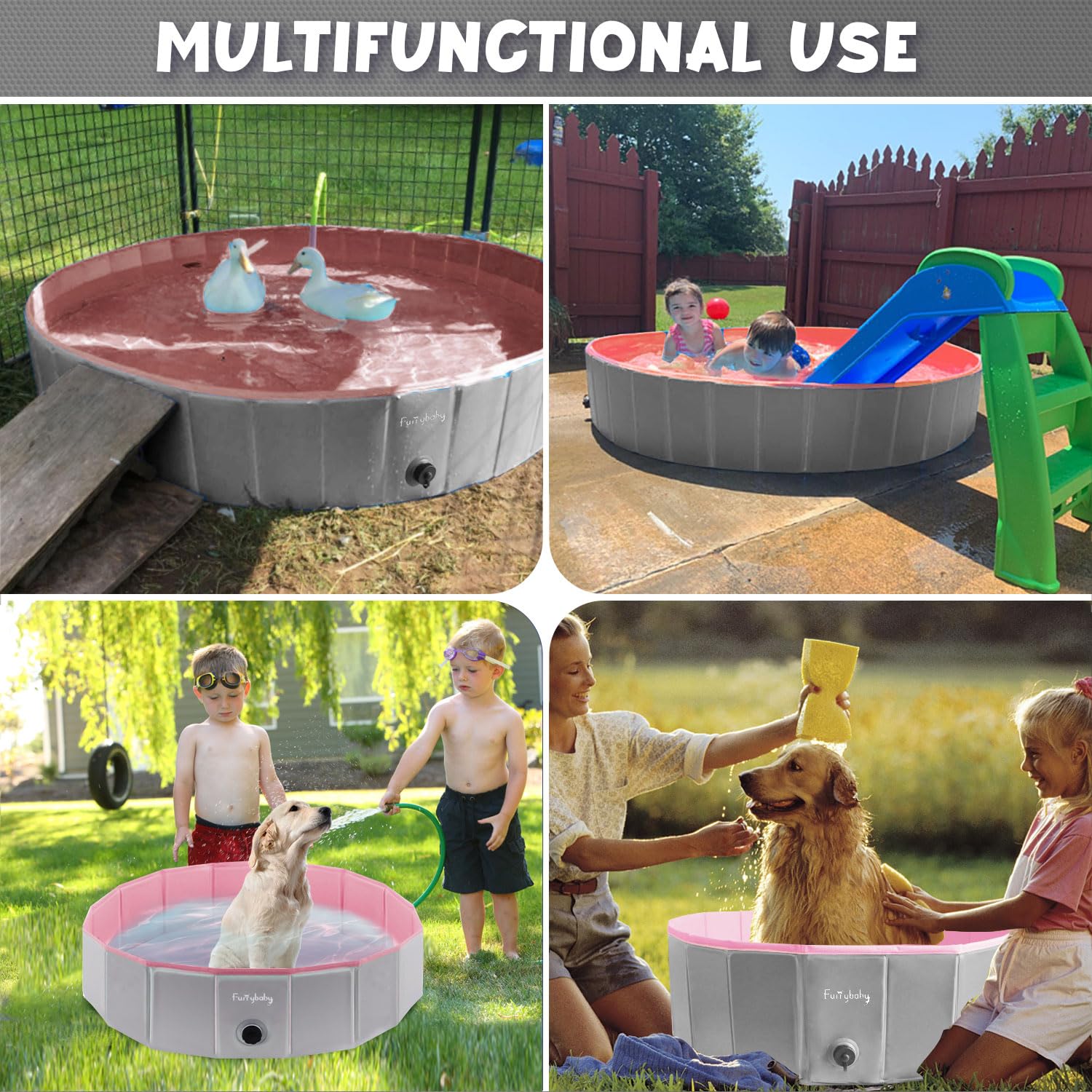 Furrybaby foldable dog pool 32-inch easy-clean surface ready for rinse