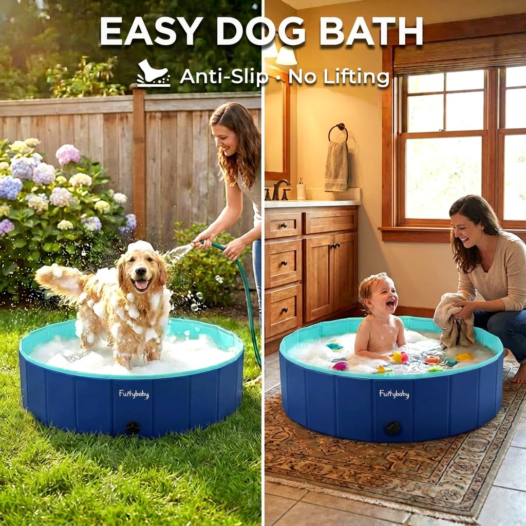 Furrybaby Foldable Dog Pool PVC-MDF materials for durable outdoor use