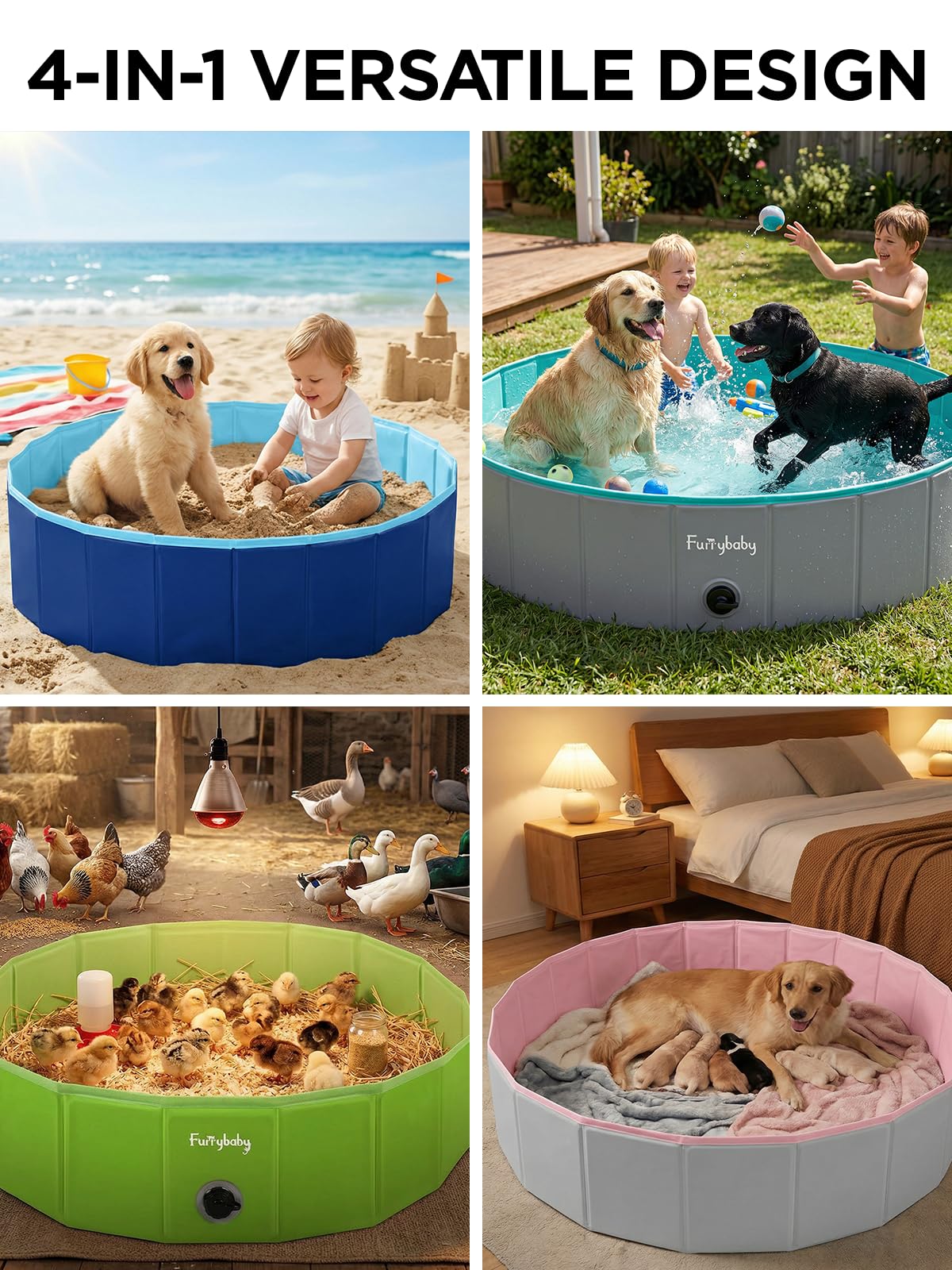 Furrybaby foldable pool green compact travel setup for outdoor fun
