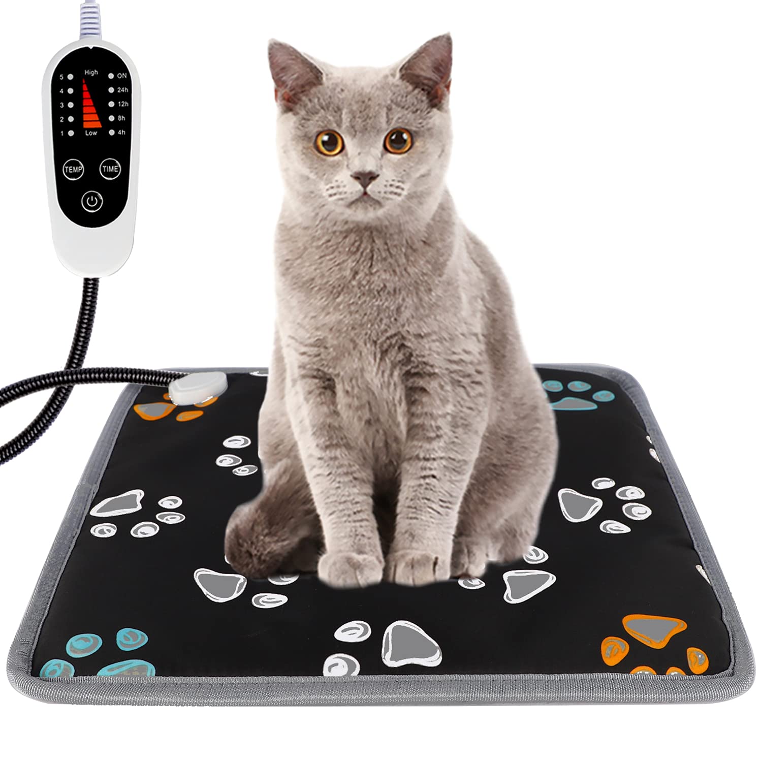 Furrybaby heating pad temperature control panel showing adjustable settings.