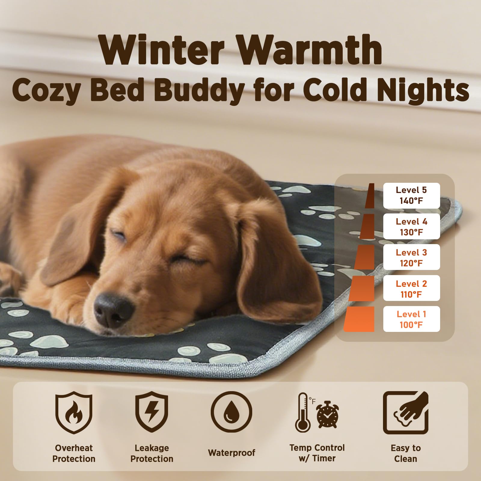 Furrybaby heating pad closeup of waterproof Oxford cover for easy cleaning.