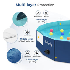Furrybaby navy kiddie pool outdoors ready for playtime.