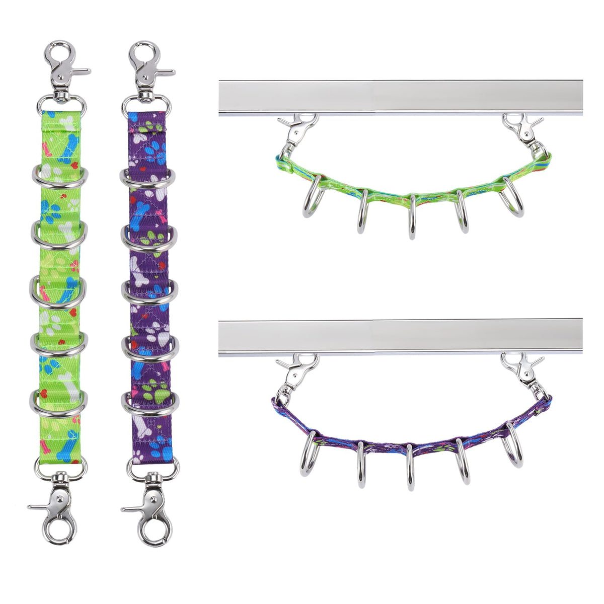 FURSDOLY dog grooming loops with colorful paw pattern secure pets during grooming sessions