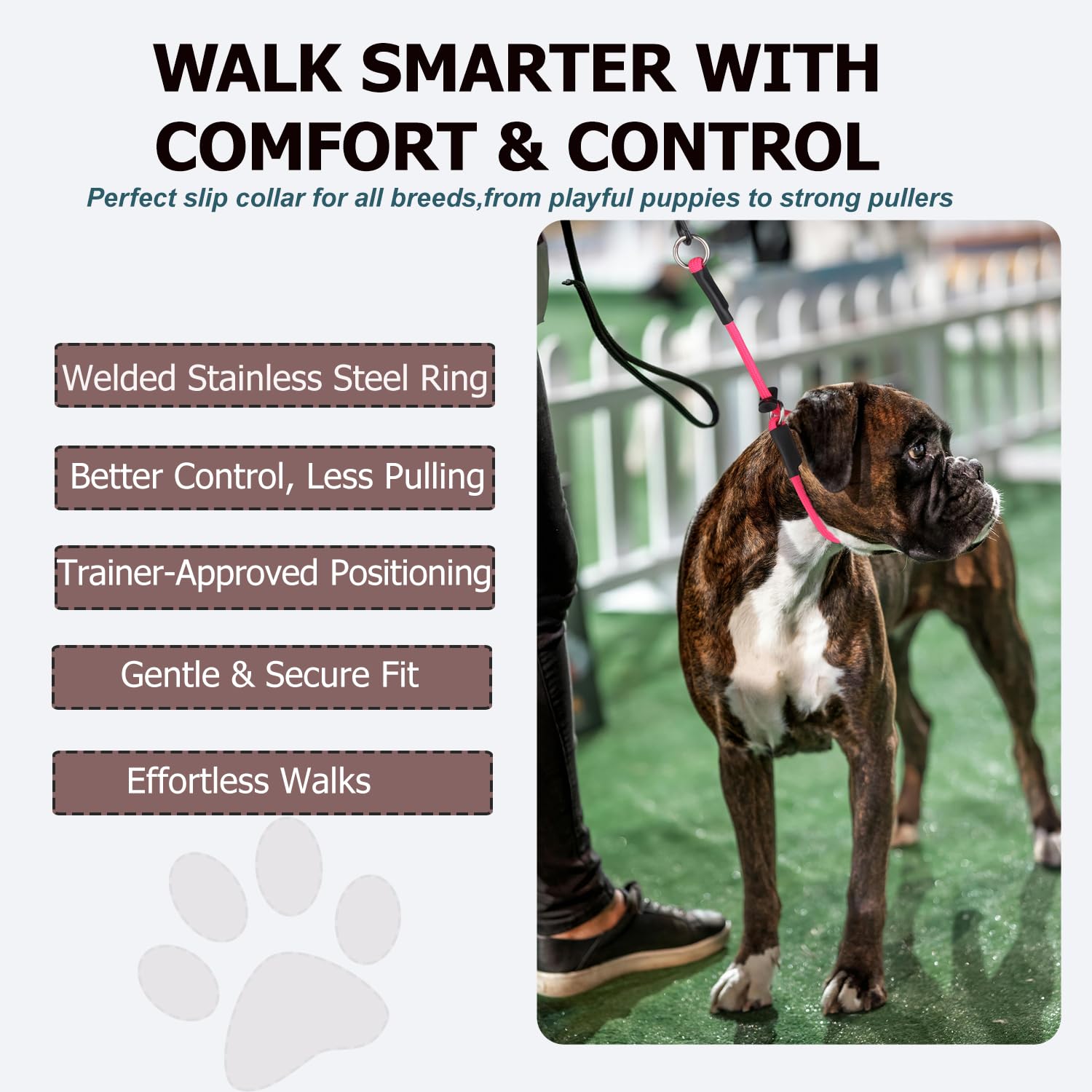 FURSDOLY slip-on design collar offers responsive control with natural leash tension.