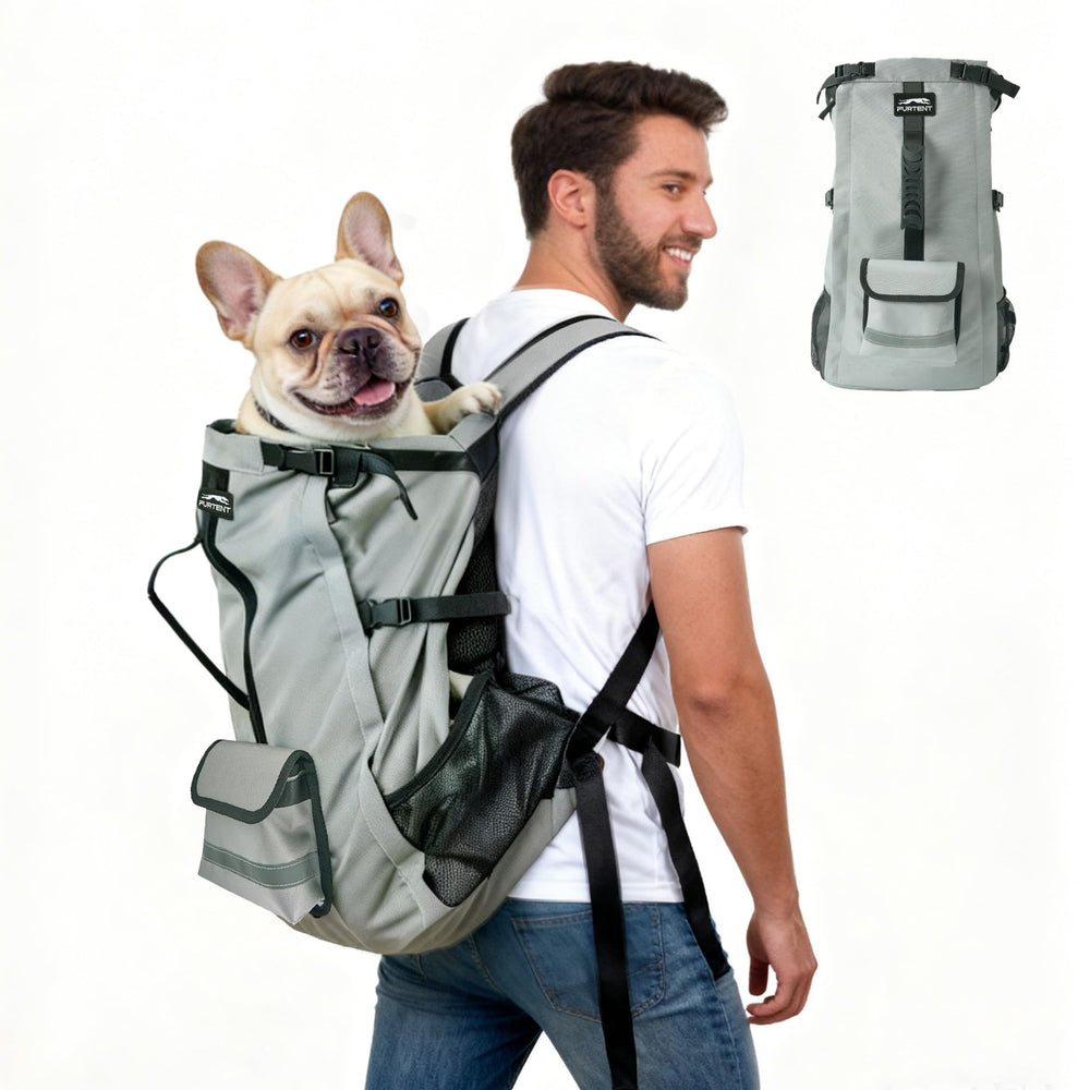 Furtent dog backpack carrier front view for secure, hands-free adventures with medium to large dogs.